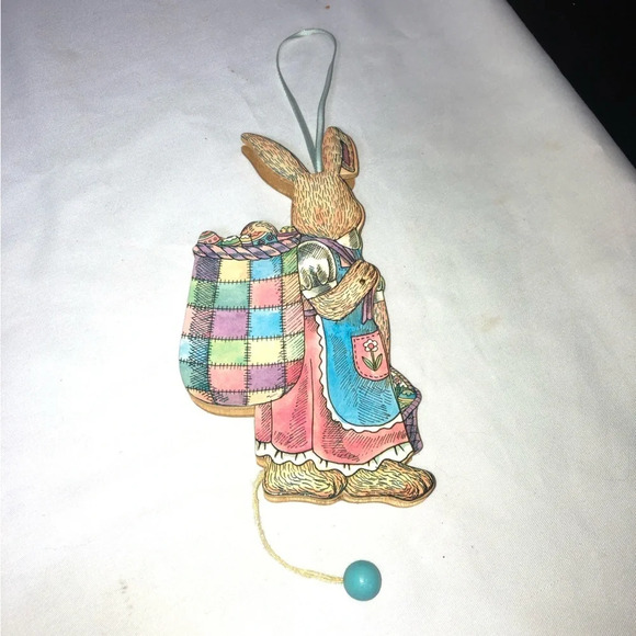 Vintage  Semi Wood Pull String Jumping Jack Dancing Bunny Rabbit Easter Girl Toy - Picture 3 of 5